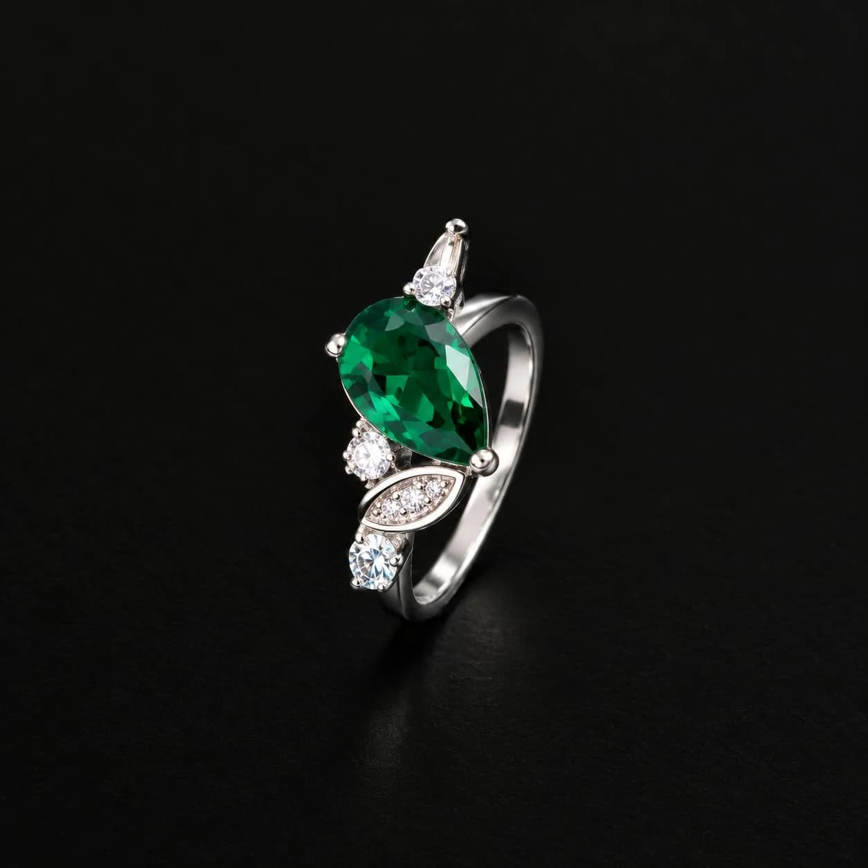 Emerald Green Marquise Crystal Silver-Tone Ring for Women