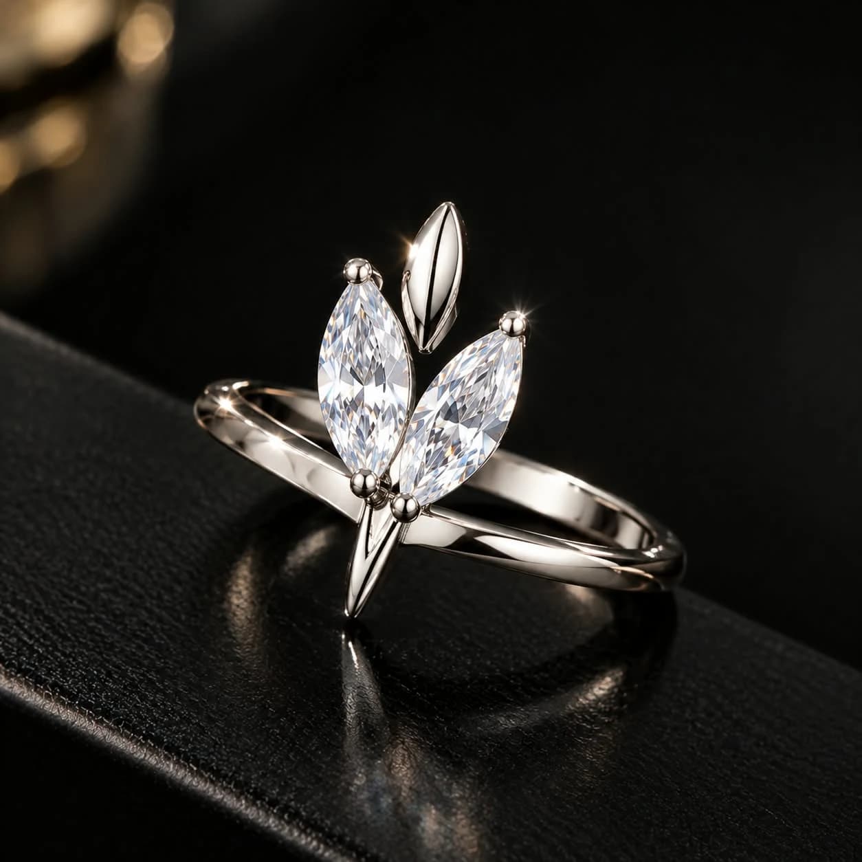 Silver-Tone Marquise Crystal Floral Ring for Women | Aurely Jewellers
