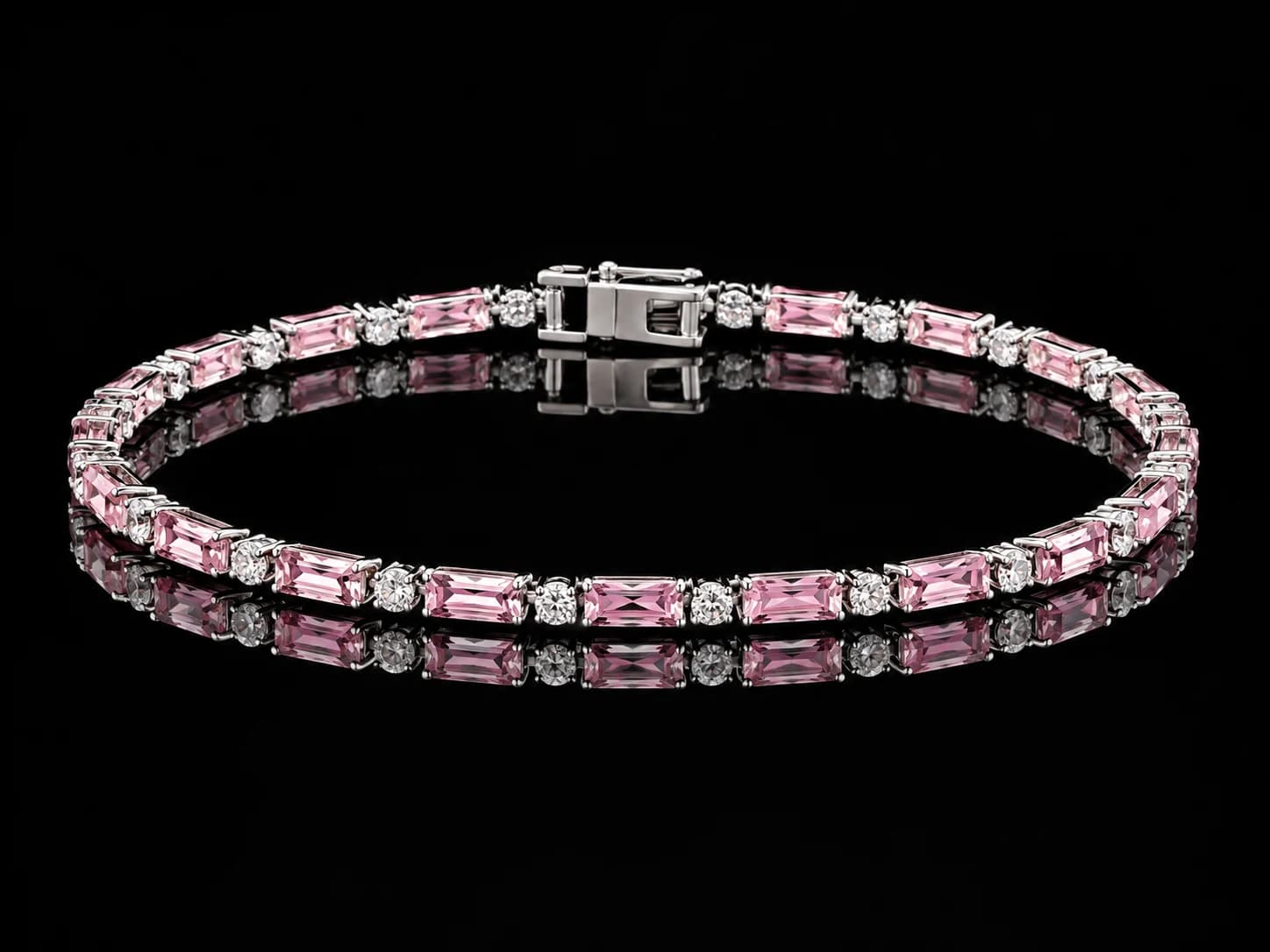 Pink crystal silver-toned tennis bracelet